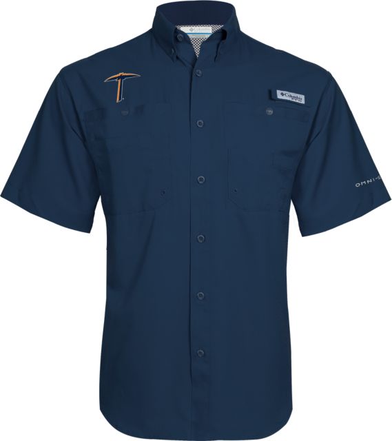 University of Texas El Paso UTEP Columbia Tamiami Performance Navy Short Sleeve Shirt Miners Pick | Large