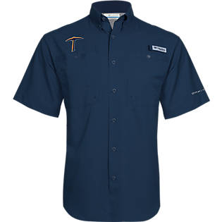 University of Texas El Paso UTEP Columbia Tamiami Performance Navy Short Sleeve Shirt Miners Pick | Large