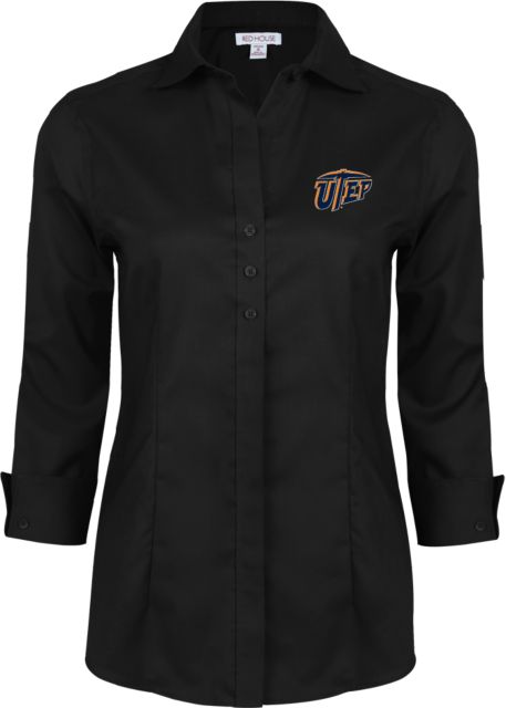 UTEP Ladies House White 3/4 Sleeve Shirt Primary University Mark - ONLINE  ONLY: University of Texas El Paso