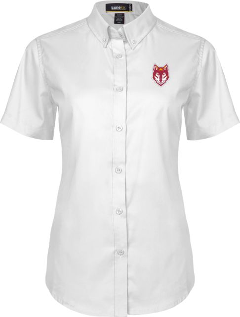 Alvernia Ladies Twill Button Up Short Sleeve Wolf Head - ONLINE ONLY
