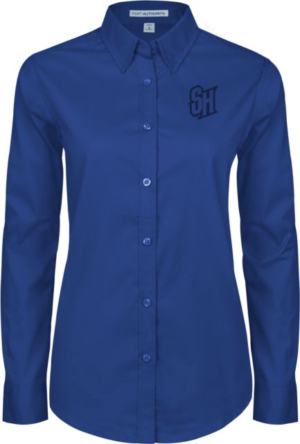 Seton Hall Ladies Twill Button Down Long Sleeve Secondary Athletic Logo - ONLINE ONLY