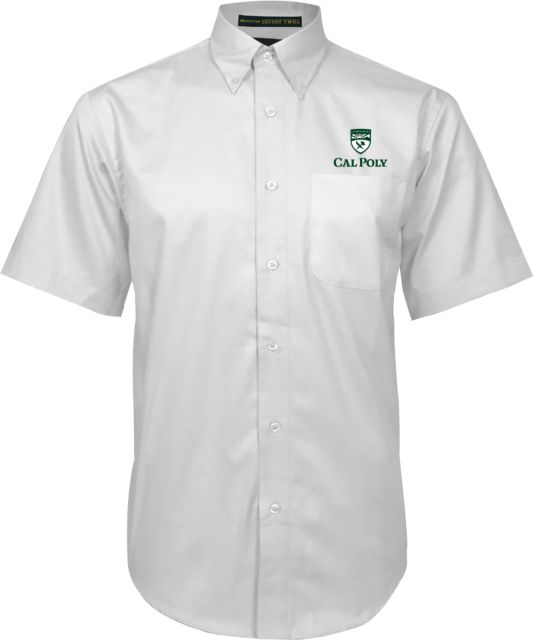 Cal Poly Twill Button Down Short Sleeve White University Mark Vertical - ONLINE ONLY