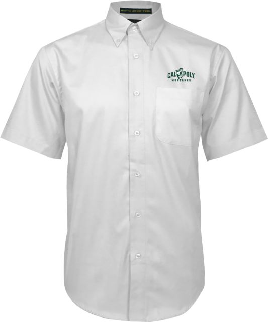 Cal Poly Twill Button Down Short Sleeve White Athletic Primary Wordmark - ONLINE ONLY