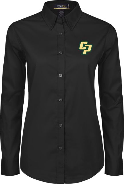 Cal Poly Womens Twill Long Sleeve Button Down Black Interlocking CP - ONLINE ONLY