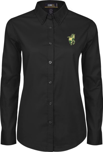 Cal Poly Womens Twill Long Sleeve Button Down Black Mustang Mark - ONLINE ONLY