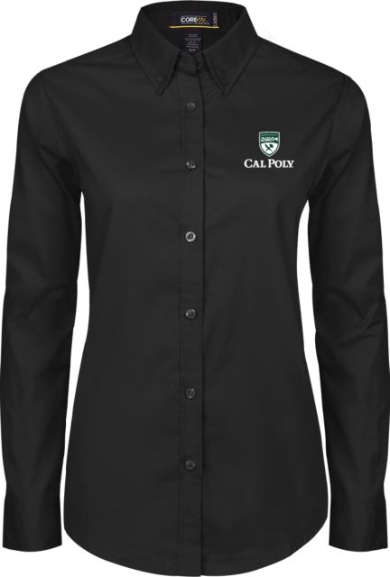 Cal Poly Womens Twill Long Sleeve Button Down Black University Mark Vertical - ONLINE ONLY