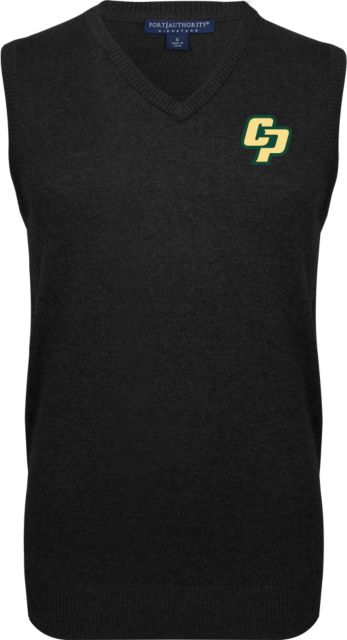 Cal Poly VNeck Sweater Vest Black Interlocking CP - ONLINE ONLY