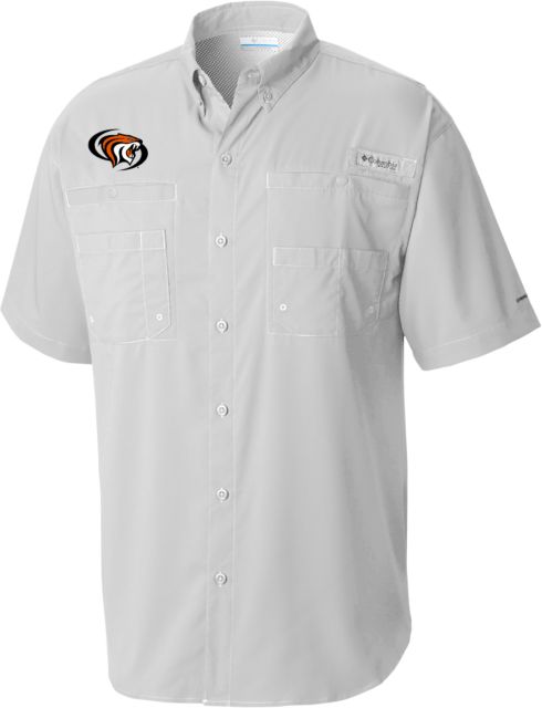 Pacific Tigers Columbia Tamiami Performance Cool Short Sleeve Shirt Pacific Powercat Primary Mark - ONLINE ONLY