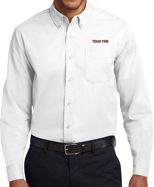 Texas Tech Twill Button Down Long Sleeve Texas Tech Wordmark Outlined EMB - ONLINE ONLY