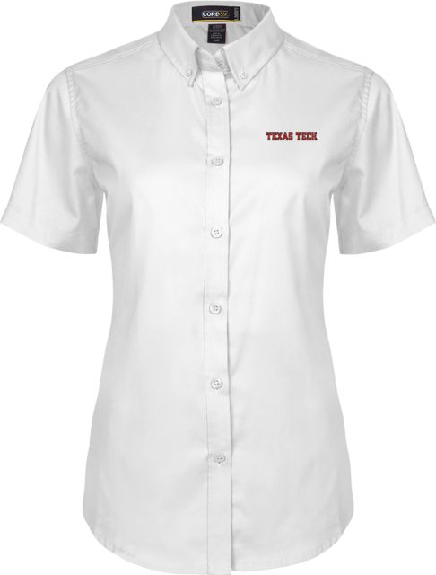 Texas Tech Womens Twill Button Up Short Sleeve Texas Tech Wordmark Outlined EMB - ONLINE ONLY