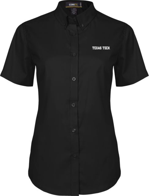 Texas Tech Womens Twill Short Sleeve Button Up Texas Tech Wordmark EMB - ONLINE ONLY