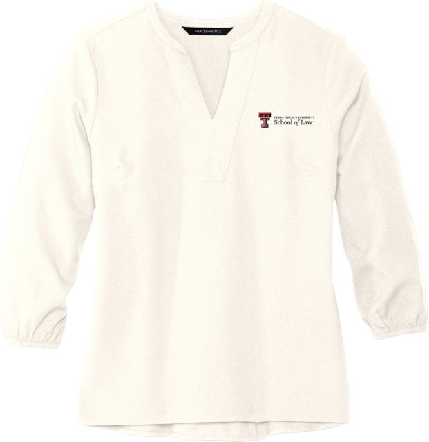 Texas Tech Mercer + Mettle Womens Ivory 3/4 Sleeve Crepe Blouse Texas Tech School of Law Flat - ONLINE ONLY