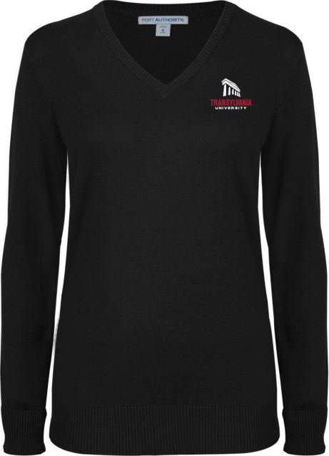 Transylvania Ladies V Neck Sweater Primary Institutional Mark - ONLINE ONLY