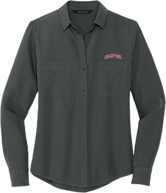 Compton Mercer + Mettle Womens Crepe Long Sleeve Camp Blouse Arched Compton - ONLINE ONLY