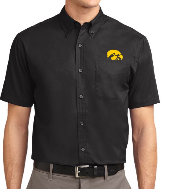 Iowa Twill Button Down Short Sleeve Black Primary Mark - ONLINE ONLY