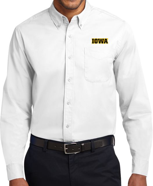 Iowa Twill Button Down Long Sleeve White Iowa Wordmark - ONLINE ONLY