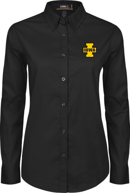 Iowa Womens Twill Long Sleeve Button Down Black Iowa I Combination Mark - ONLINE ONLY