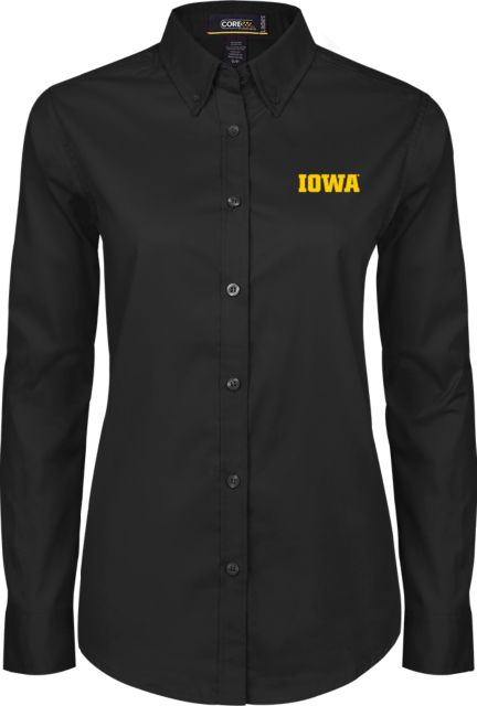 Iowa Womens Twill Long Sleeve Button Down Black Iowa Wordmark - ONLINE ONLY