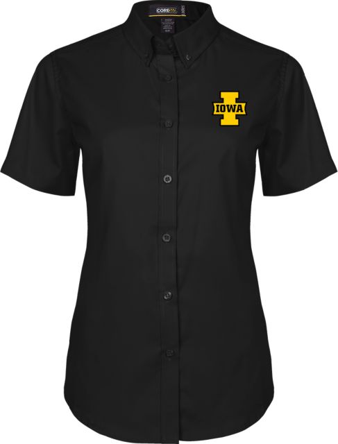Iowa Womens Twill Button Up Short Sleeve White Iowa I Combination Mark - ONLINE ONLY