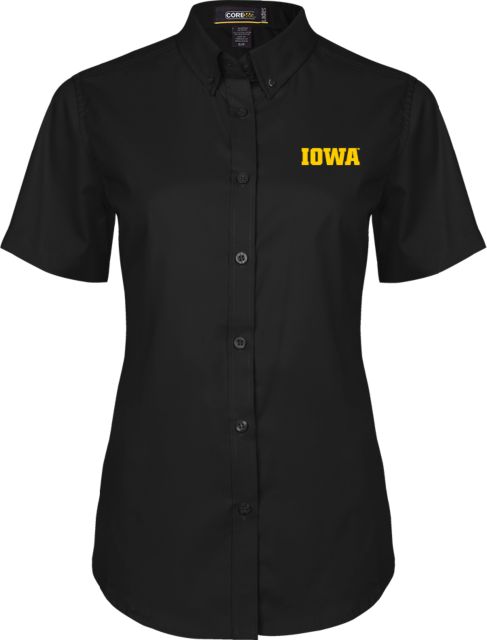 Iowa Womens Twill Button Up Short Sleeve White Iowa Wordmark - ONLINE ONLY
