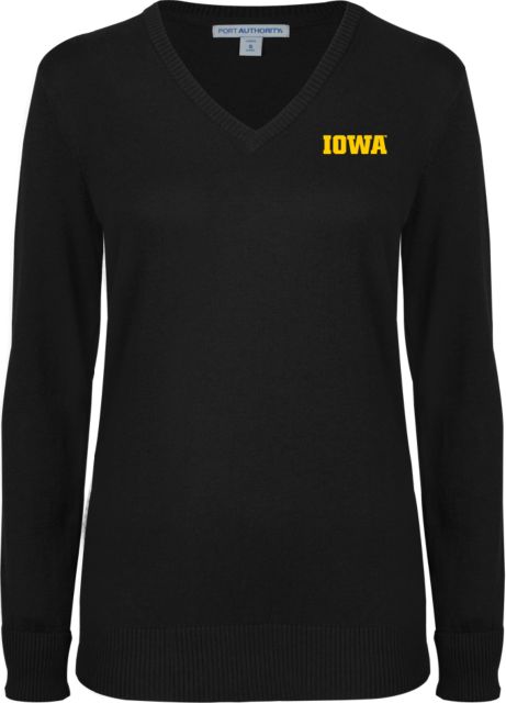 Iowa Womens VNeck Sweater Black Iowa Wordmark - ONLINE ONLY
