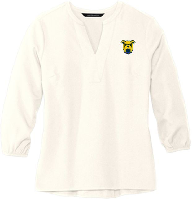 Allan Hancock Mercer + Mettle Womens Ivory 3/4 Sleeve Crepe Blouse Allan Hancock College Bulldogs Mascot Head - ONLINE ONLY