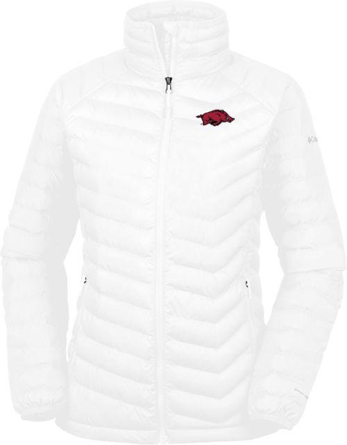 Arkansas Columbia Womens Powder Lite Jacket University of Arkansas - Primary Athletics Mark