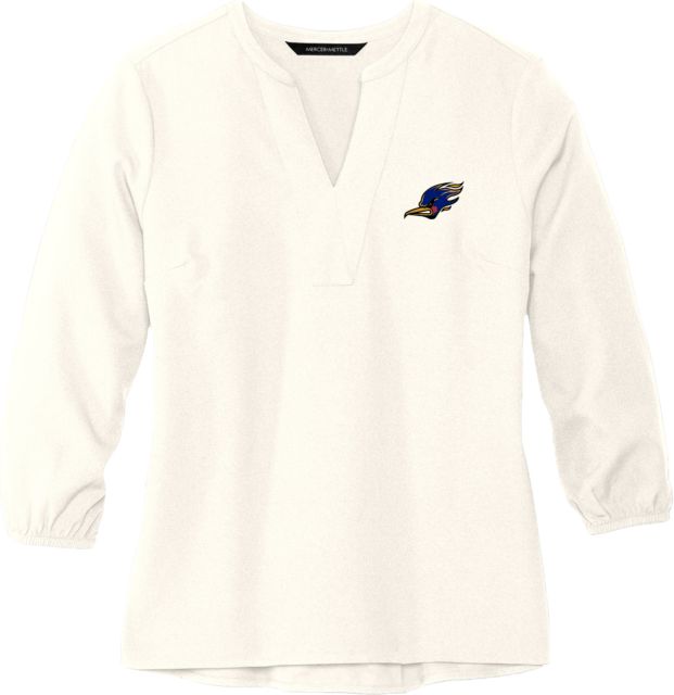 Mountain Gateway Mercer + Mettle Womens Ivory 3/4 Sleeve Crepe Blouse Mountain Gateway CC Mascot Head - ONLINE ONLY