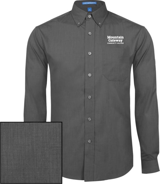 Mountain Gateway Dark Poplin Crosshatch Long Sleeve Button Down Mountain Gateway CC Wordmark Stacked - ONLINE ONLY