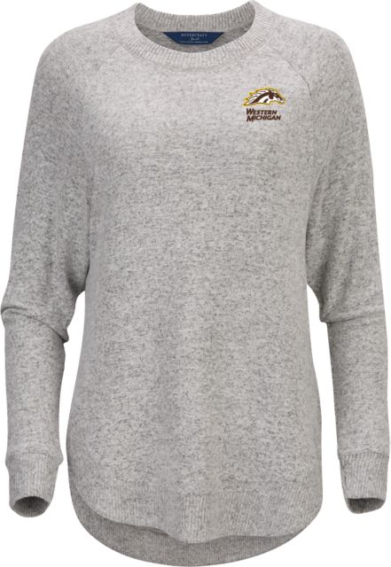Western Michigan Boxercraft Womens Oxford Cuddle Oversized Crew Western Michigan with Bronco Head Mascot - ONLINE ONLY