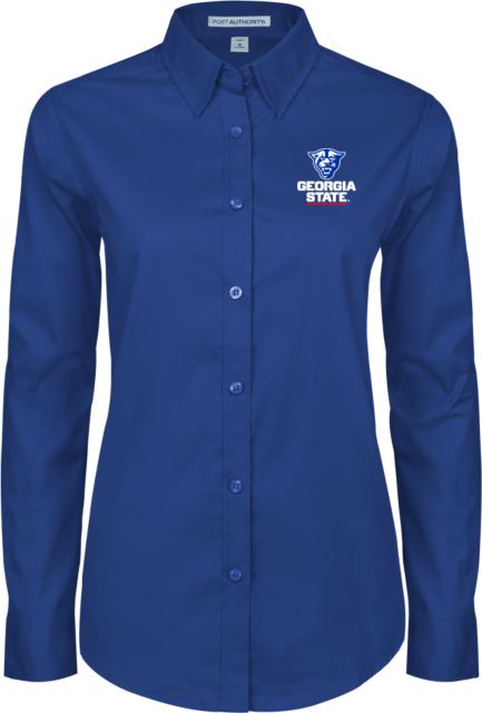 Georgia State Womens Twill Long Sleeve Button Down Primary Logo - ONLINE ONLY