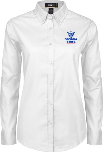 Georgia State Womens Twill Long Sleeve Button Down Primary Logo - ONLINE ONLY