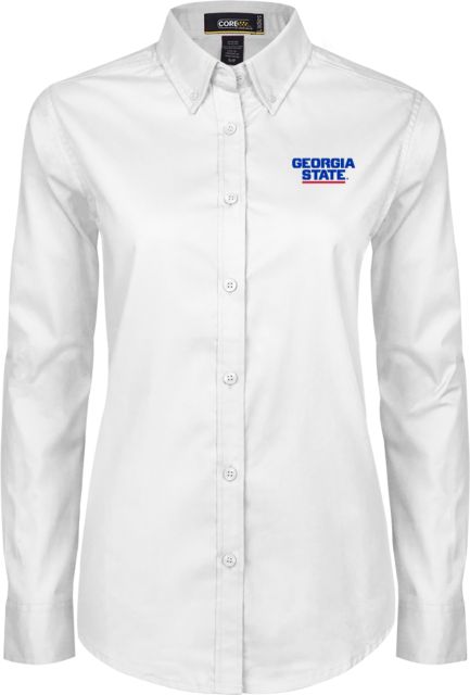 Georgia State Womens Twill Long Sleeve Button Down Stacked Logo - ONLINE ONLY