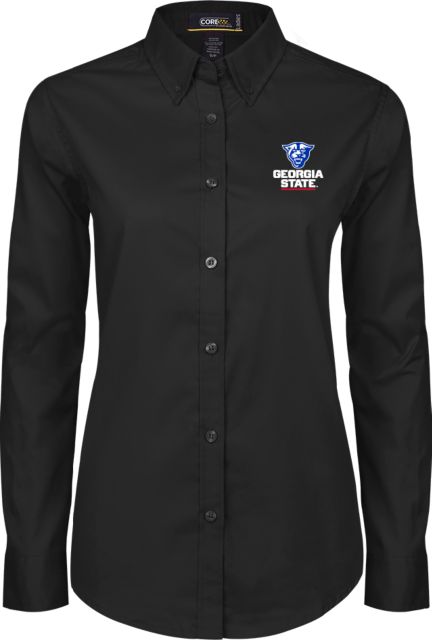 Georgia State Womens Twill Long Sleeve Button Down Primary Logo - ONLINE ONLY