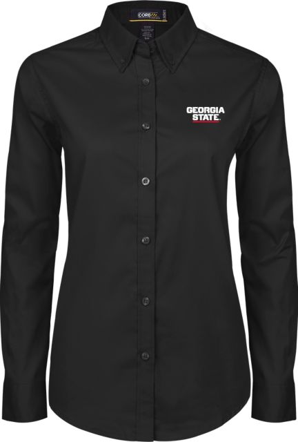Georgia State Womens Twill Long Sleeve Button Down Stacked Logo - ONLINE ONLY