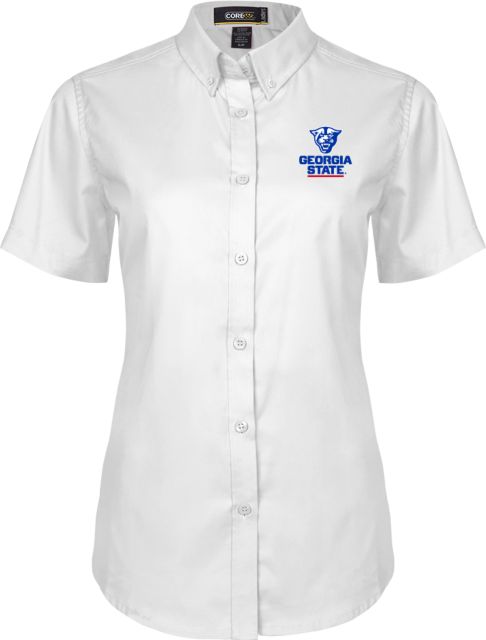 Georgia State Womens Twill Button Up Short Sleeve Primary Logo - ONLINE ONLY
