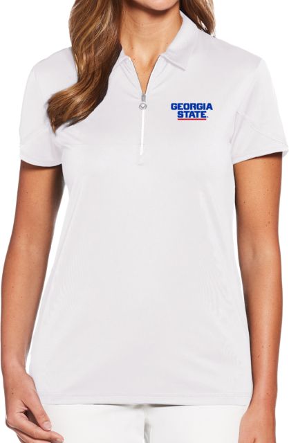 Georgia State Womens Callaway Tulip Sleeve Zip Polo Stacked Logo - ONLINE ONLY