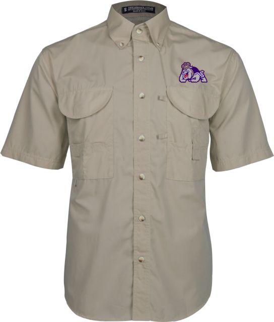 James Madison Khaki Short Sleeve Performance Fishing Shirt Duke Dog - ONLINE ONLY