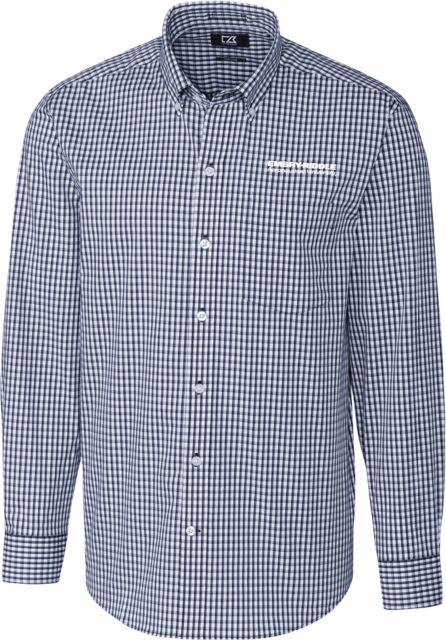 Embry Riddle Worldwide Cutter and Buck Gingham Long Sleeve Button Down ERAU Wordmark - ONLINE ONLY