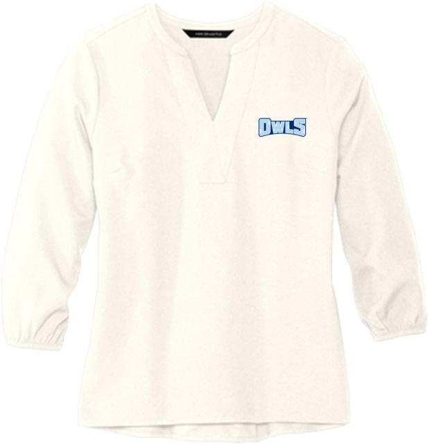 Prince George Mercer + Mettle Womens Ivory 3/4 Sleeve Crepe Blouse Owls Wordmark - ONLINE ONLY