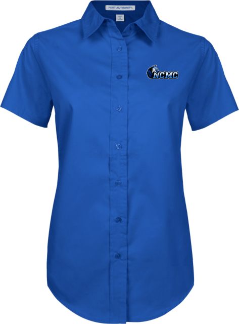 North Central Michigan Womens Twill Button Up Short Sleeve  NCMC with Mascot - ONLINE ONLY