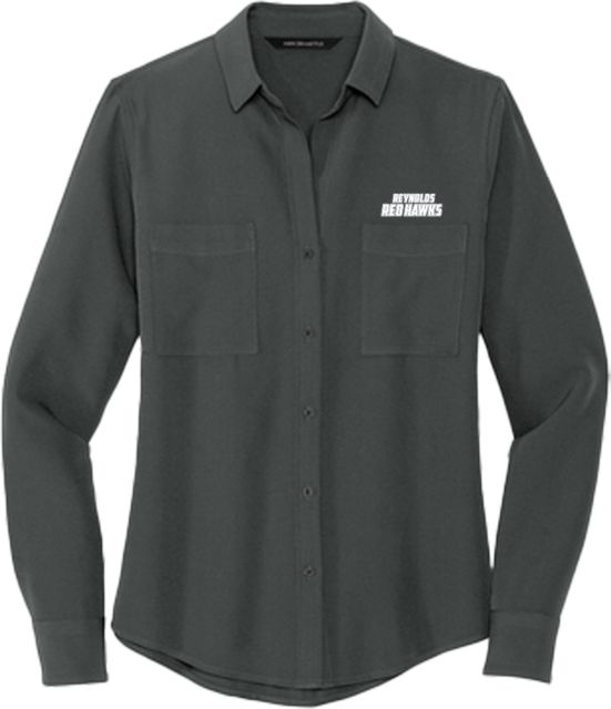 J. Sargeant Reynolds Mercer + Mettle Womens Crepe Long Sleeve Camp Blouse Reynolds Red Hawks - ONLINE ONLY