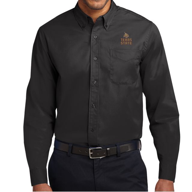 Texas State Twill Button Down Long Sleeve Texas State Logo Stacked - ONLINE ONLY