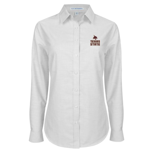 Texas State Ladies Oxford Shirt Texas State Logo Stacked - ONLINE ONLY