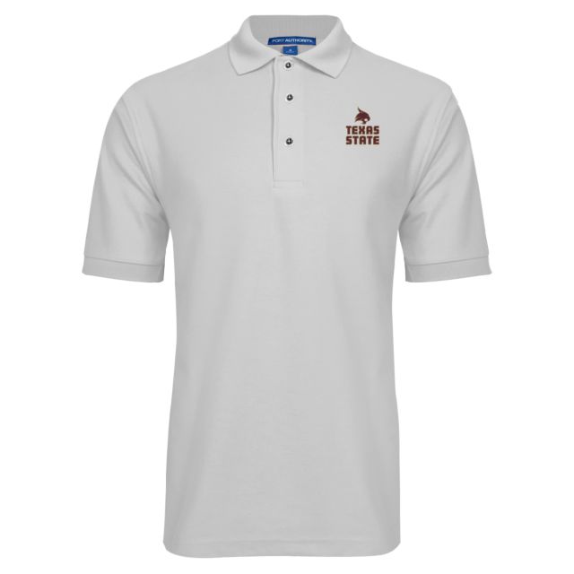 Texas State Easycare Pique Polo Texas State Logo Stacked - ONLINE ONLY