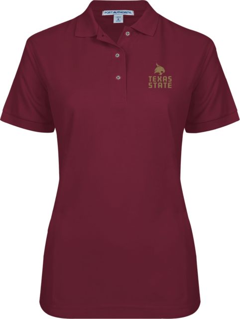 Texas State Ladies Easycare Pique Polo Texas State Logo Stacked - ONLINE ONLY
