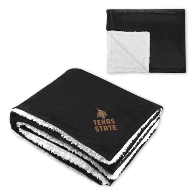 Texas State Super Soft Luxurious Sherpa Throw Blanket Texas State Logo Stacked - ONLINE ONLY