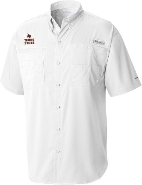 Texas State Columbia Tamiami Performance Short Sleeve Shirt Texas State Logo Stacked - ONLINE ONLY