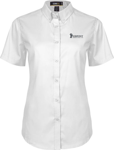 Pierpont Womens Twill Button Up Short Sleeve White Primary Wordmark - ONLINE ONLY