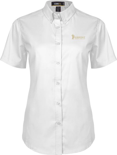 Pierpont Womens Twill Button Up Short Sleeve White Primary Wordmark - ONLINE ONLY